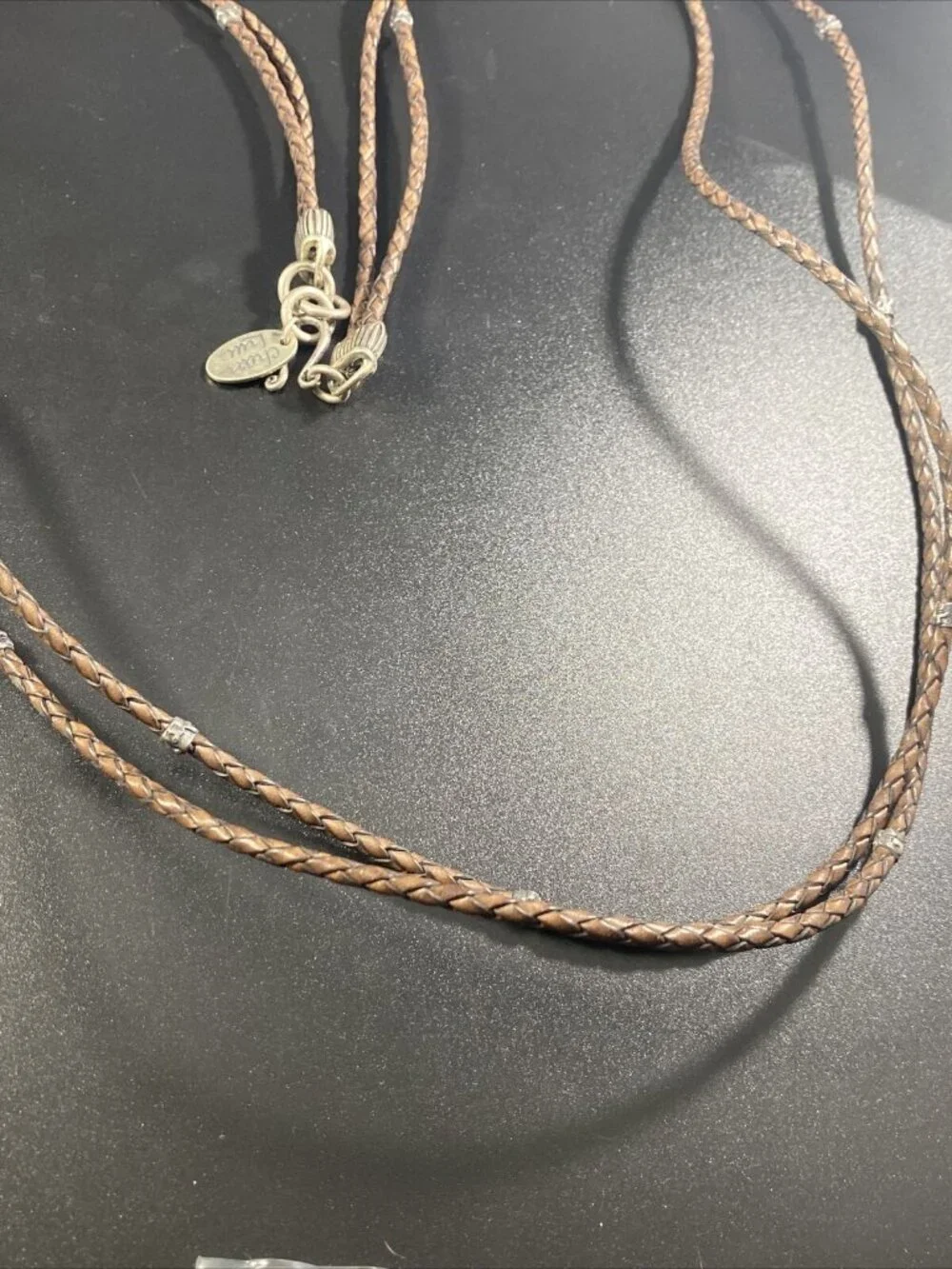 Chan LUU Two Strand Leather Necklace 925 Sterling Nugget Bead Station Signed